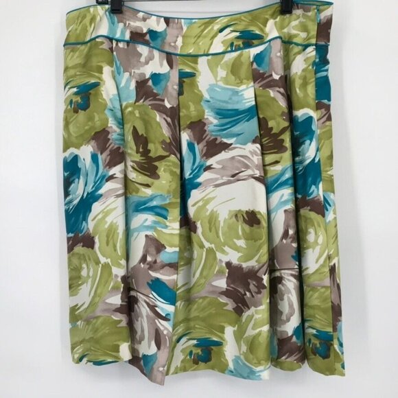 Talbots Skirt Size 10 womens blue green pleated Floral 100% Silk - Picture 5 of 8